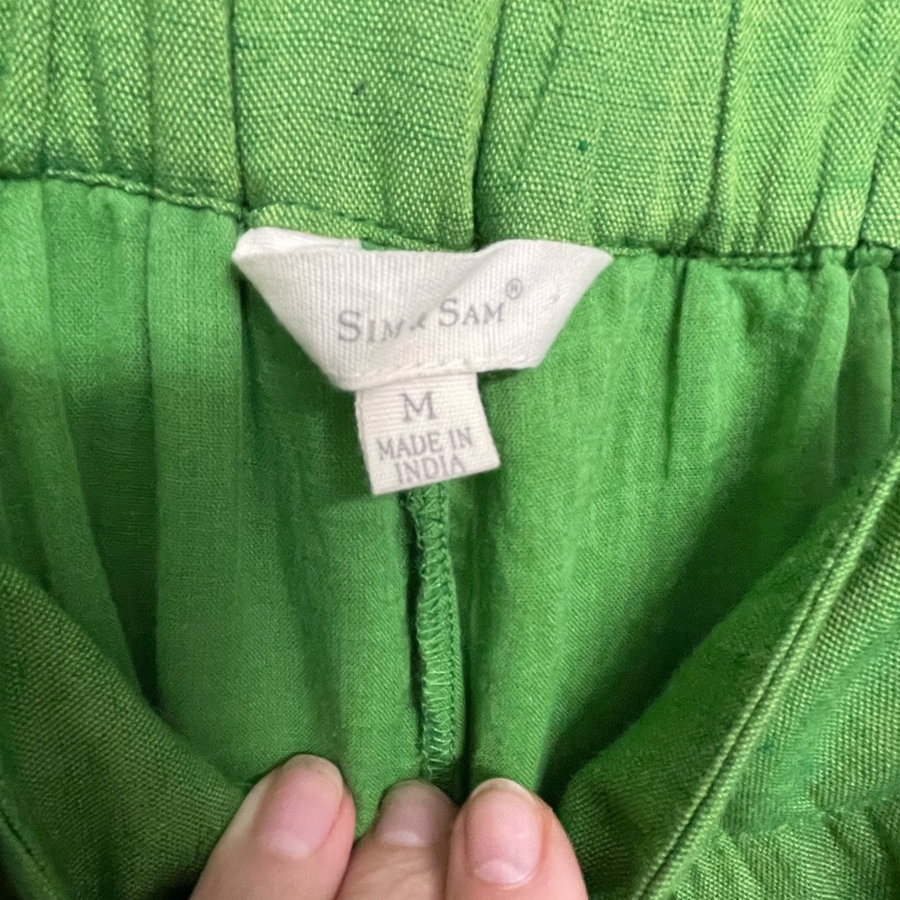 Sim & Sam Green Tiered Linen Blend Maxi Sundress with Adj Spaghetti Straps - Picture 2 of 10